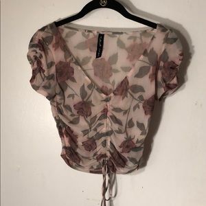 Urban Outfitters Sheer Rose Crop Top Size Small